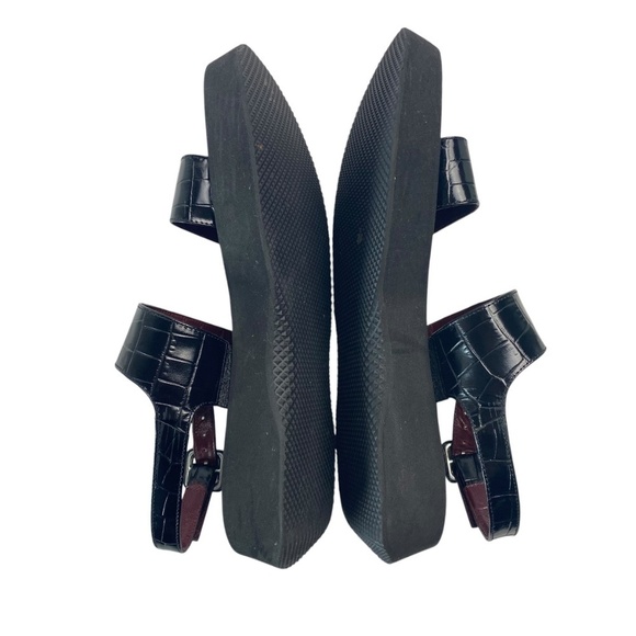 STAUD Nicky Platform Sandals in Crocodile-Embossed Leather Slingback Black Sz 37 - Picture 3 of 10